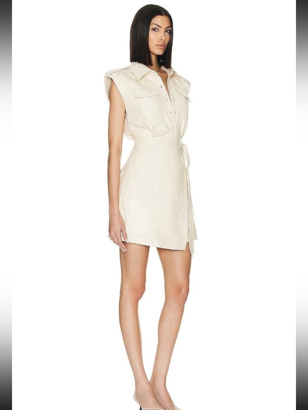 NWT SIMKHAI Lourdes Ceramic Lourdes Faux Leather Utility Dress - size 4 - Picture 3 of 8